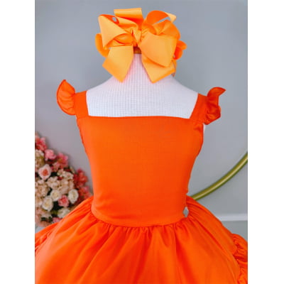 Vestido Infantil Verão Laranja Neon Saia C/ Babado Casual