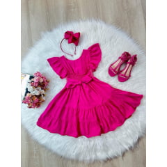 Vestido Infantil Primavera Verão Pink C/ Busto Bordado Luxo