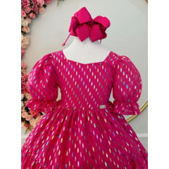 Vestido Infantil Primavera Verão Pink C/ Riscos Coloridos