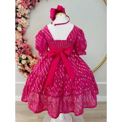 Vestido Infantil Primavera Verão Pink C/ Riscos Coloridos