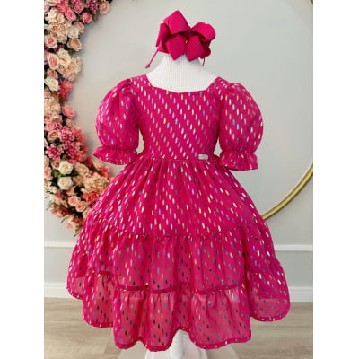 Vestido Infantil Primavera Verão Pink C/ Riscos Coloridos Casual