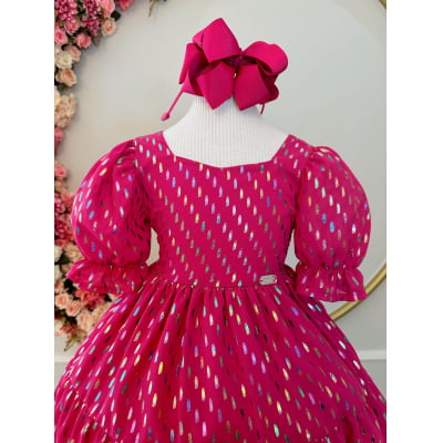 Vestido Infantil Primavera Verão Pink C/ Riscos Coloridos Casual