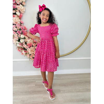 Vestido Infantil Primavera Verão Pink C/ Riscos Coloridos Casual Vestido Infantil Primavera Verão Pink C/ Riscos Coloridos Casual