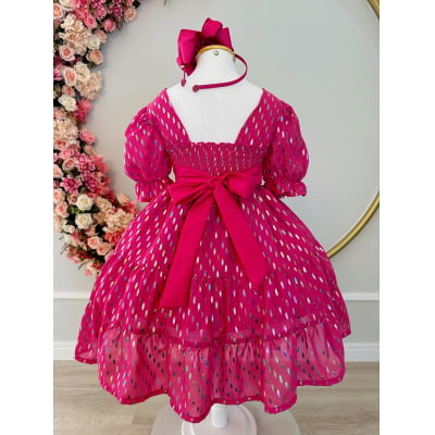 Vestido Infantil Primavera Verão Pink C/ Riscos Coloridos Casual