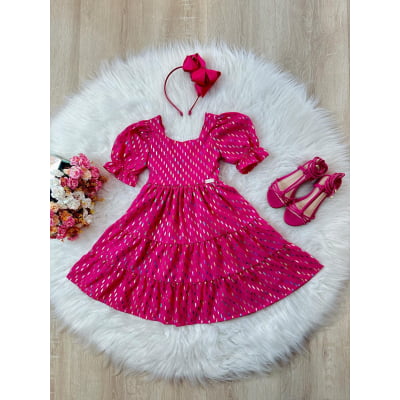 Vestido Infantil Primavera Verão Pink C/ Riscos Coloridos Casual