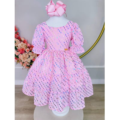 Vestido Infantil Primavera Verão Rosa Bebê Riscos Coloridos Casual Vestido Infantil Primavera Verão Rosa Bebê Riscos Coloridos Casual