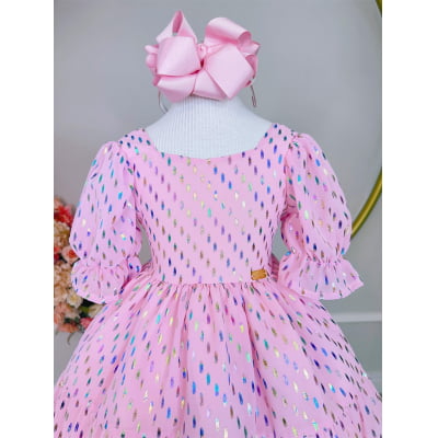 Vestido Infantil Primavera Verão Rosa Bebê Riscos Coloridos Casual