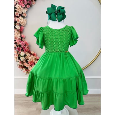 Vestido Infantil Primavera Verão Verde Bandeira Casual Vestido Infantil Primavera Verão Verde Bandeira Casual