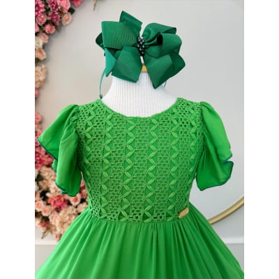 Vestido Infantil Primavera Verão Verde Bandeira Casual