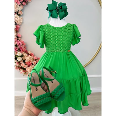Vestido Infantil Primavera Verão Verde Bandeira Casual