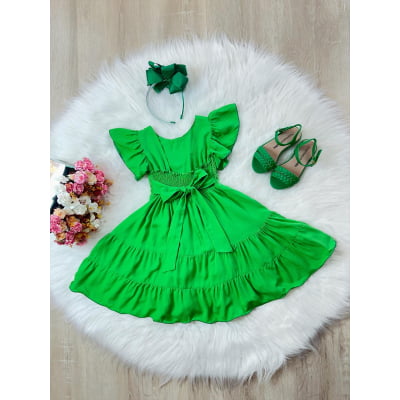 Vestido Infantil Primavera Verão Verde Bandeira Casual