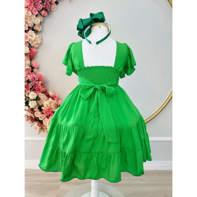 Vestido Infantil Primavera Verão Verde Bandeira Casual
