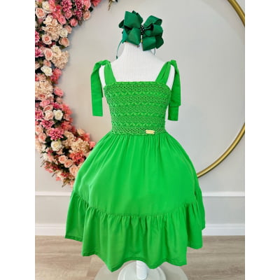 Vestido Infantil Verão Verde Bandeira Alça Ajustável Casual Vestido Infantil Verão Verde Bandeira Alça Ajustável Casual