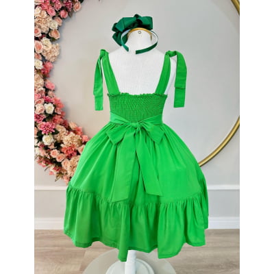 Vestido Infantil Verão Verde Bandeira Alça Ajustável Casual