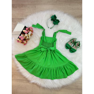 Vestido Infantil Verão Verde Bandeira Alça Ajustável Casual