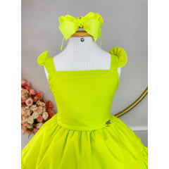 Vestido Infantil Primavera Verão Verde Neon Saia C/ Babado