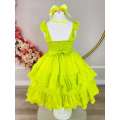 Vestido Infantil Primavera Verão Verde Neon Saia C/ Babado