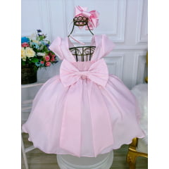 Vestido Infantil Rosa C/ Aplique de Flores e Broche Luxo