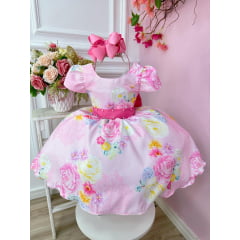 Vestido infantil rosa tema Bailarina com balões no jardim