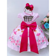 Vestido Infantil Rosa Saia Floral Bailarina