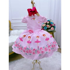 Vestido Infantil Rosa Saia Floral Bailarina