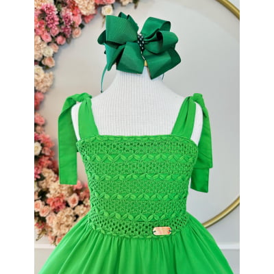 Vestido Infantil Verão Verde Bandeira Alça Ajustável Casual