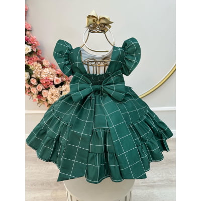 Vestido Infantil Verde Bandeira Listras Brancas Festas Luxo