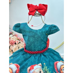 Vestido Infantil Verde Bandeira Ursinhos Festas Natal