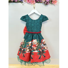 Vestido Infantil Verde Bandeira Ursinhos Festas Natal