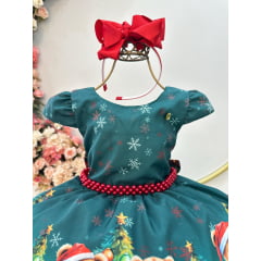 Vestido Infantil Verde Bandeira Ursinhos Natal Festas