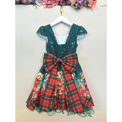 Vestido Infantil Verde Bandeira Ursinhos Natal Festas