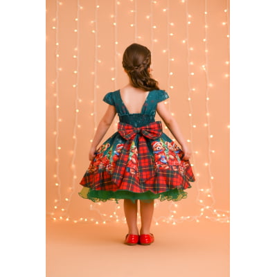 Vestido Infantil Verde Bandeira Ursinhos Natal Festas