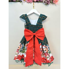 Vestido Infantil Verde Bandeira Xadrez Ursinhos Festas Natal