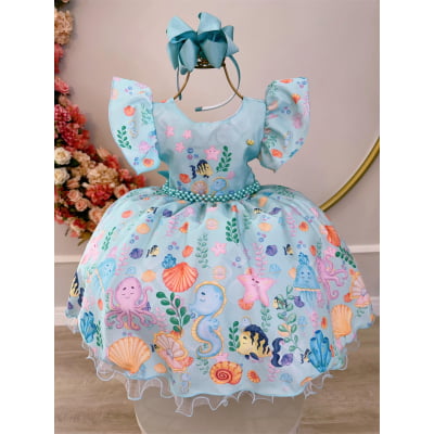 Vestido Infantil Verde Claro Fundo do Mar C/ Pérolas Festas Vestido Infantil Verde Claro Fundo do Mar C/ Pérolas Festas