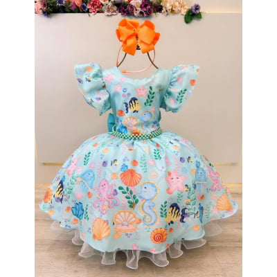 Vestido Infantil Verde Claro Fundo do Mar C/ Pérolas Festas Vestido Infantil Verde Claro Fundo do Mar C/ Pérolas Festas