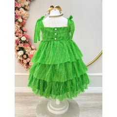 Vestido Infantil Verde de Alça e Com Plumas Luxo