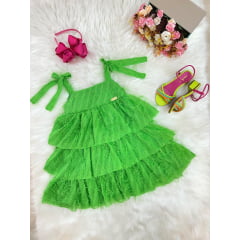 Vestido Infantil Verde de Alça e Com Plumas Luxo