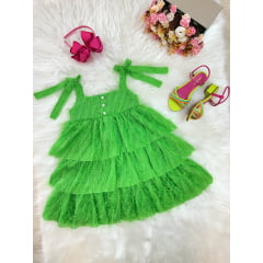 Vestido Infantil Verde de Alça e Com Plumas Luxo