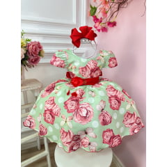 Vestido Infantil Verde Jardim das Borboletas C/ Broche