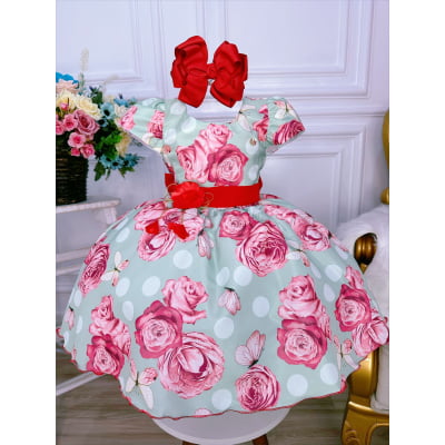 Vestido Infantil Verde Jardim das Borboletas C/ Broche