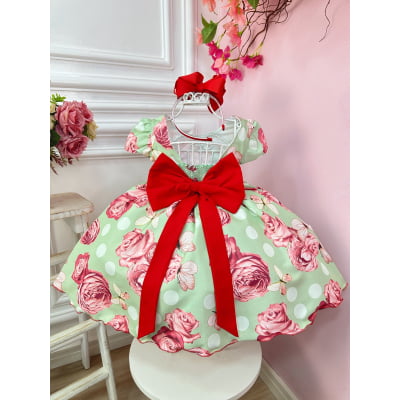 Vestido Infantil Verde Jardim das Borboletas C/ Broche