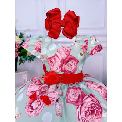 Vestido Infantil Verde Jardim das Borboletas C/ Broche