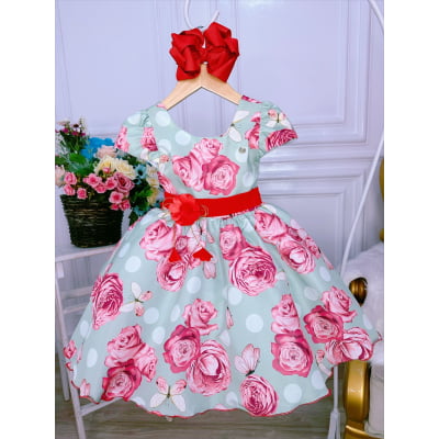 Vestido Infantil Verde Jardim das Borboletas C/ Broche