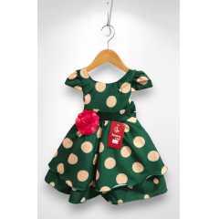 Vestido Infantil Verde Militar C/ Broche de Flor Festas