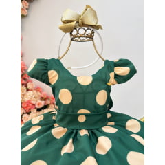 Vestido Infantil Verde Militar C/ Broche de Flor Festas