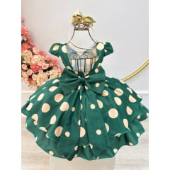 Vestido Infantil Verde Militar C/ Broche de Flor Festas