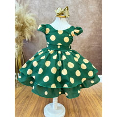 Vestido Infantil Verde Militar C/ Broche de Flor Festas