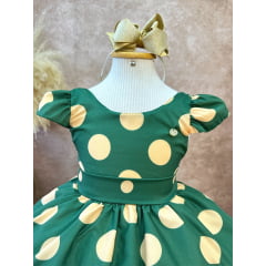 Vestido Infantil Verde Militar C/ Broche de Flor Festas