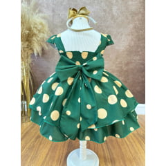 Vestido Infantil Verde Militar C/ Broche de Flor Festas