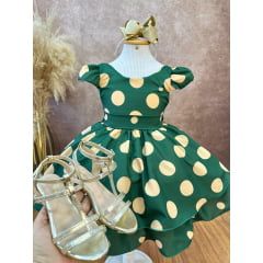 Vestido Infantil Verde Militar C/ Broche de Flor Festas